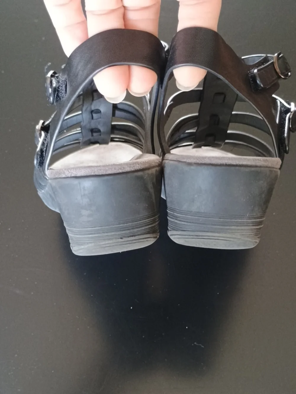 BareTraps Black Strappy Gladiator Sandals with Buckle Accents